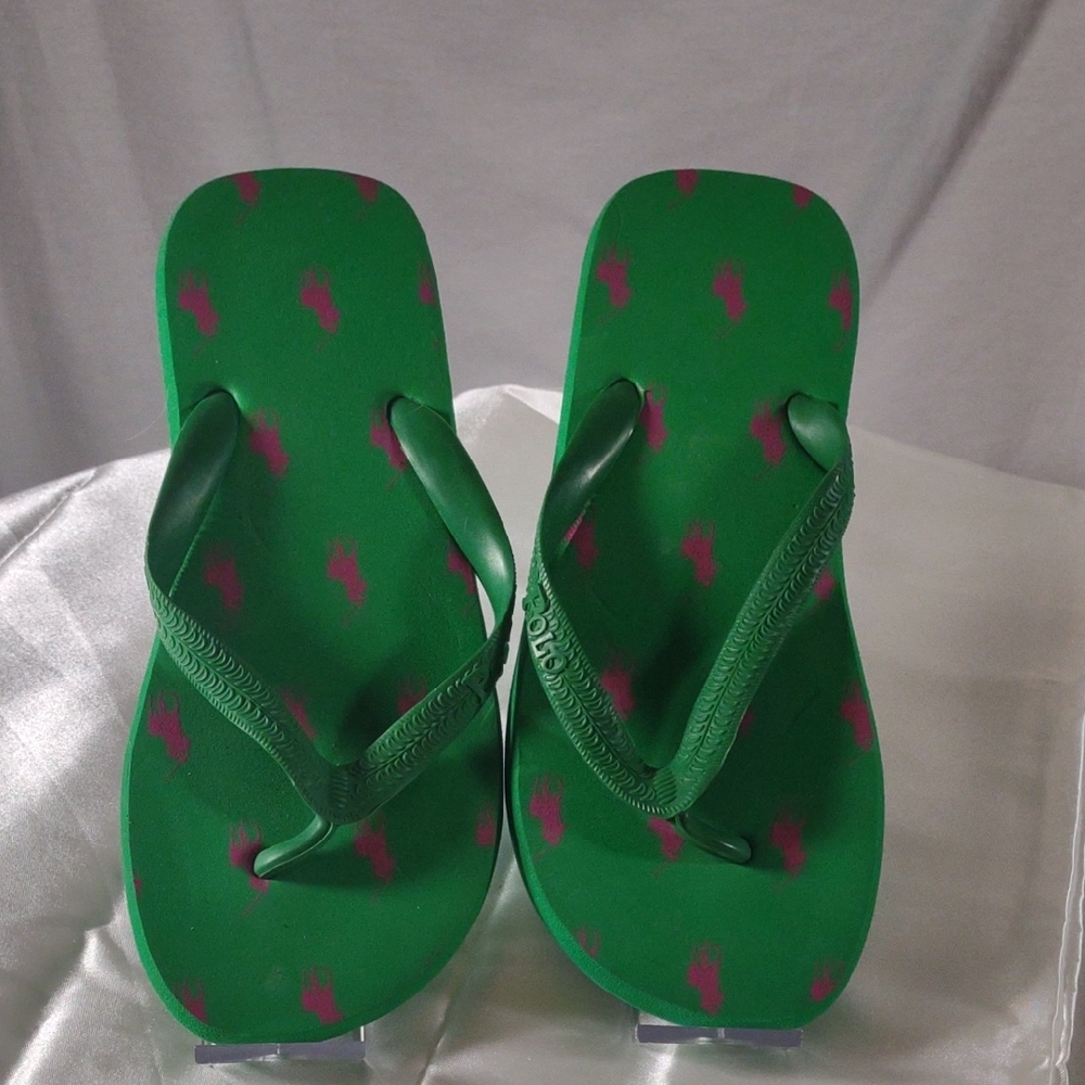 Polo Green Flip Flops w/Pink Accents - Size 6